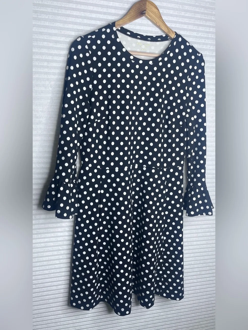 Kate Spade New York Black White Polka Dot Bell Sleeve Dress Women Size Large